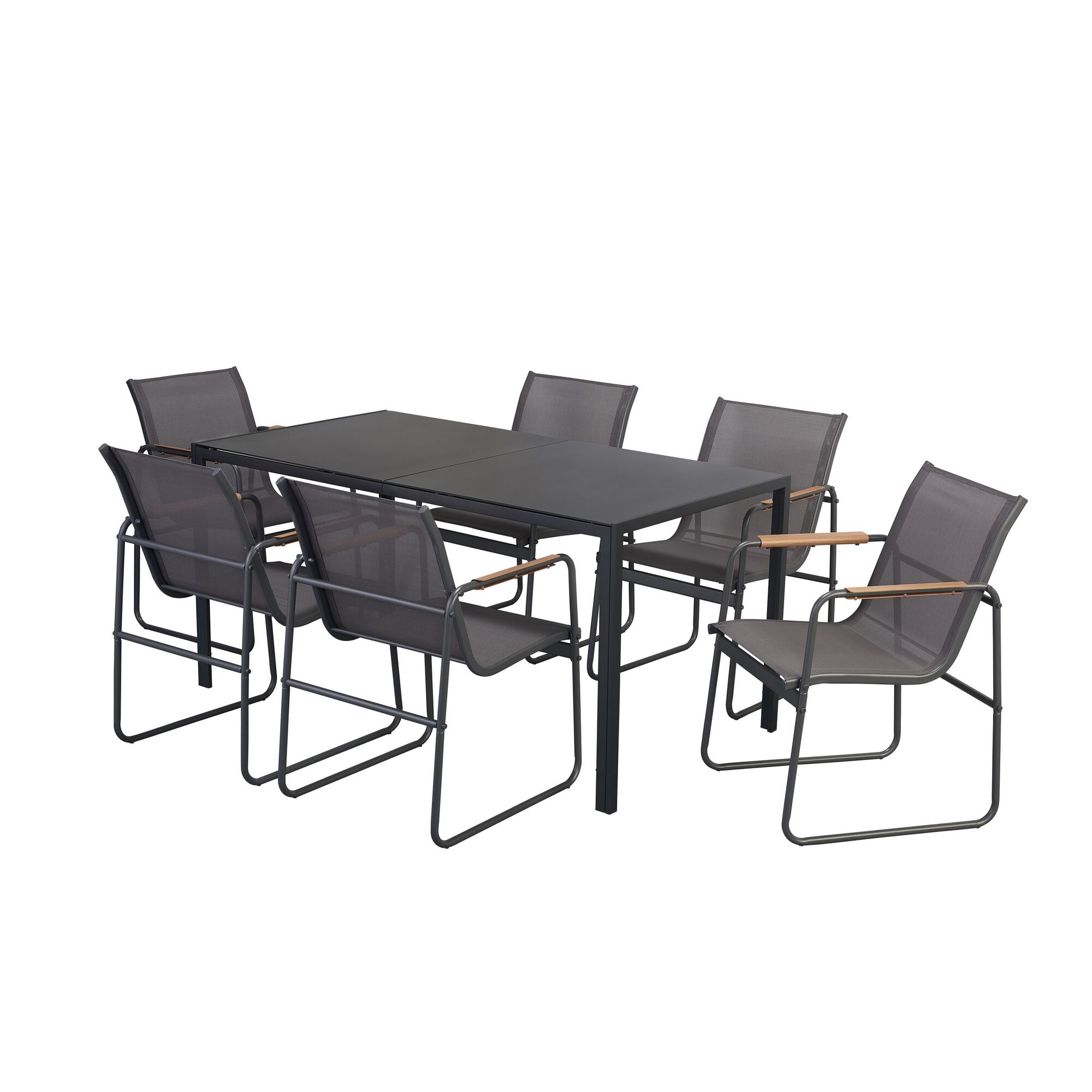 Gartenmöbelset mit sechs Stühlen und einem Tisch