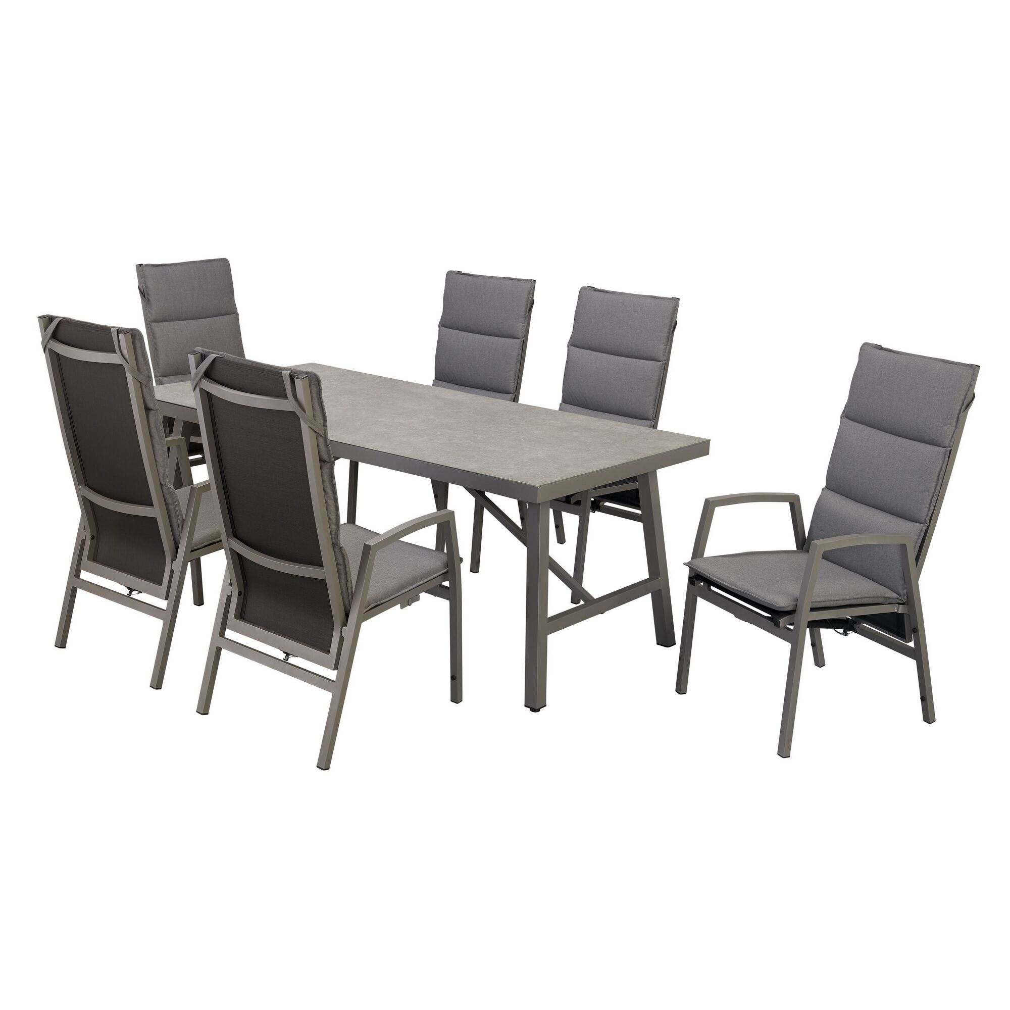 Gartenmöbelset mit sechs Stühlen und einem Tisch