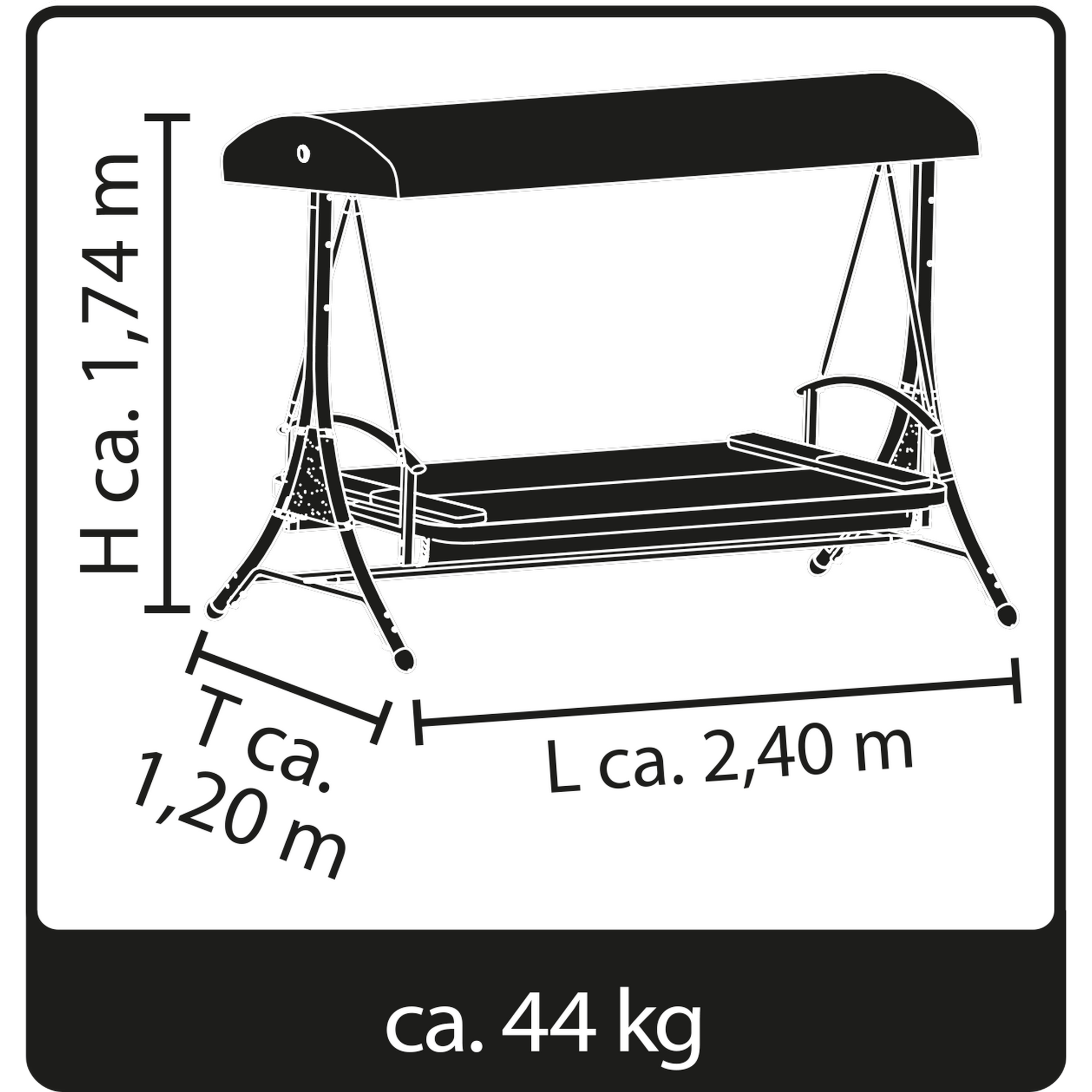 Hollywoodschaukel 'Sophia' 3-Sitzer anthrazit 240 x 174 x 120 cm + product picture