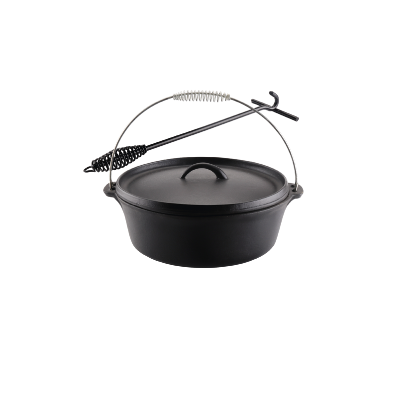 Schwarzer Dutch Oven mit Deckelheber