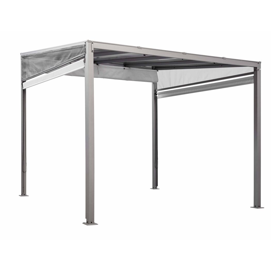 Grauer Pavillon mit Sonnensegel