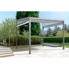 Grauer Pavillon mit Stoffdach im Garten