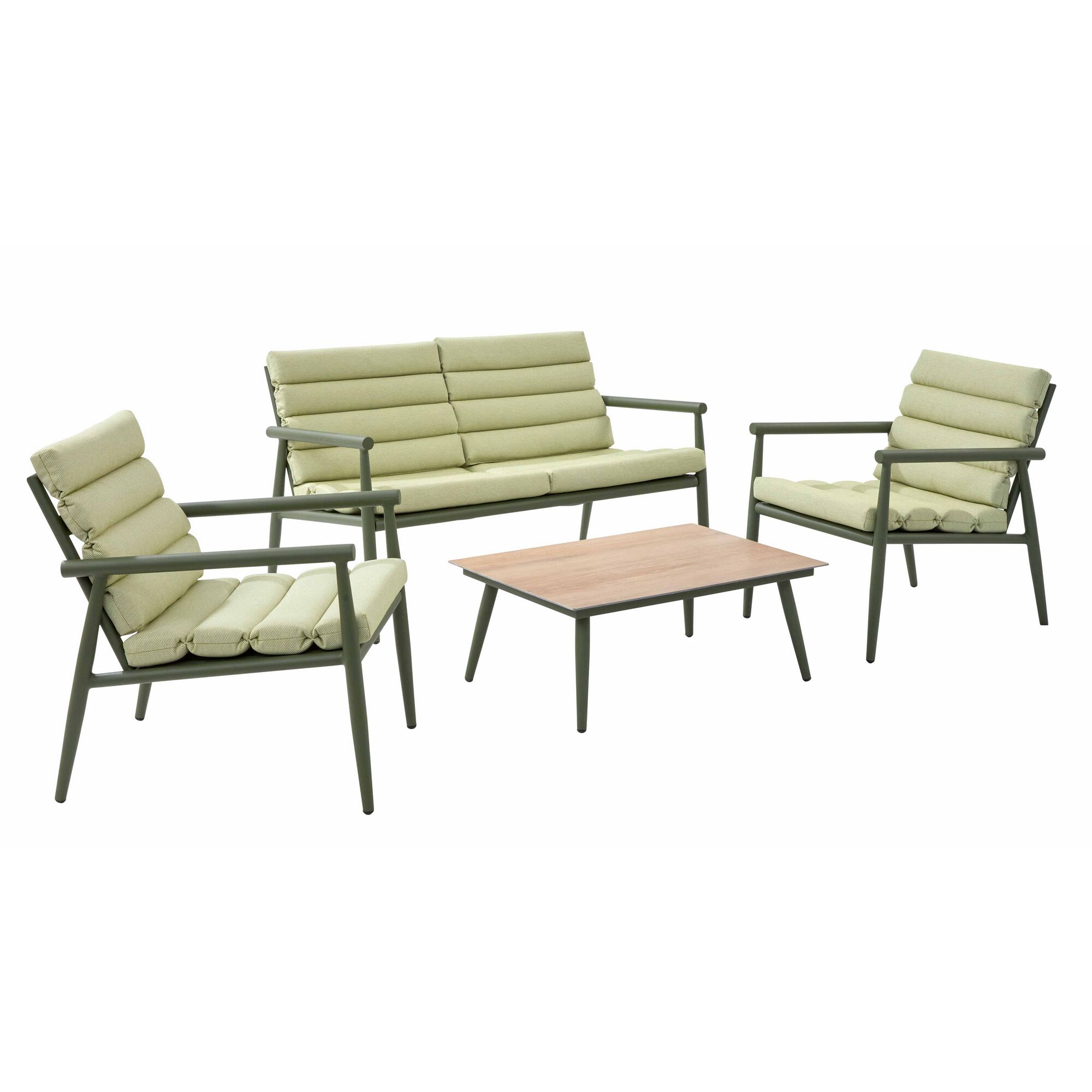 Grünes Gartenmöbel-Set mit Tisch