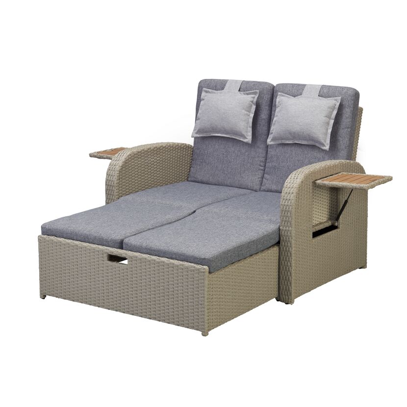 Gartenliege aus Polyrattan mit zwei Liegesesseln