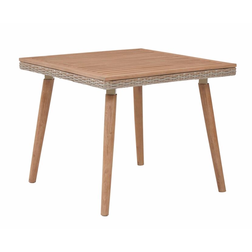 Quadratischer Holztisch mit Rattan