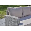 Detailansicht einer grauen Gartenlounge aus Polyrattan.