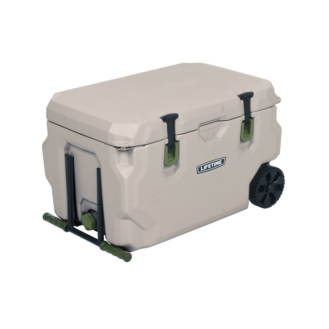 Beige Kühlbox mit Rädern und Griff