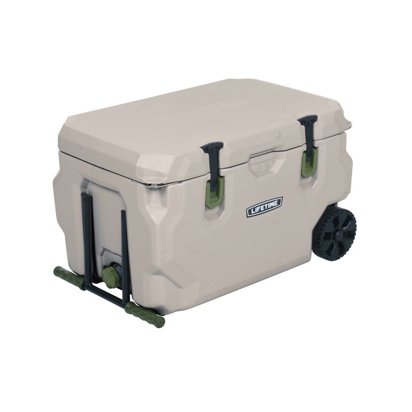 Beige Kühlbox mit Rädern und Griff