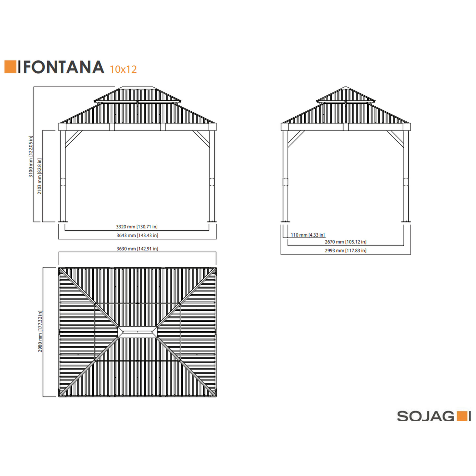 Pavillon 'Fontana 1012' schwarz 364,3 x 310 x 298 cm + product picture