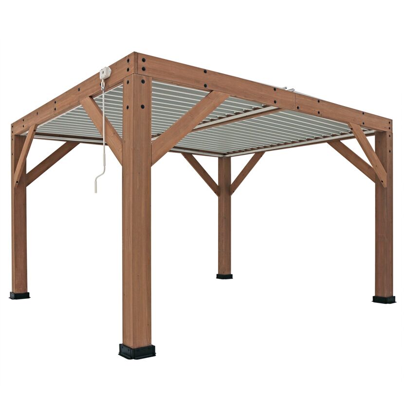 Holzpergola mit Lamellendach und Kurbel
