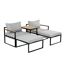 Loungemöbelset 'Retiro' Aluminium mit grauen Polstern und Holztisch.