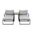 Loungemöbelset Retiro Aluminium mit grauen Polstern und Holztisch.