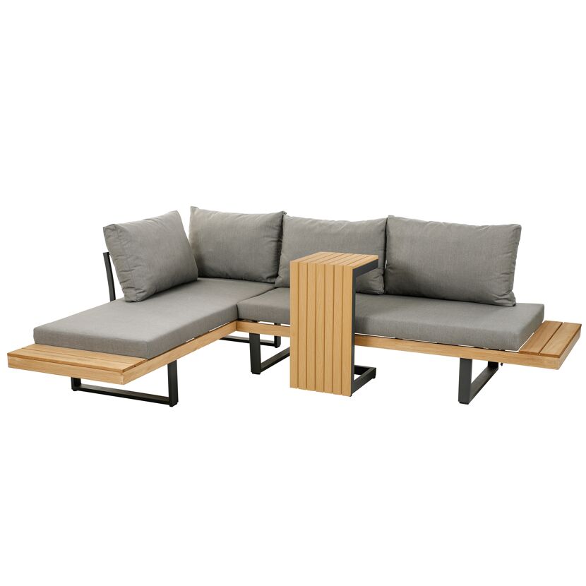 Loungemöbelset Lana Aluminium mit grauen Polstern.