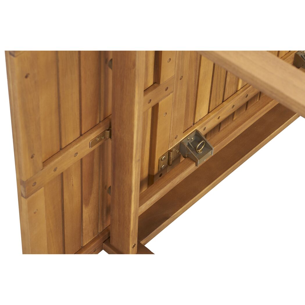 Unterseite eines Holztisches mit Scharnieren