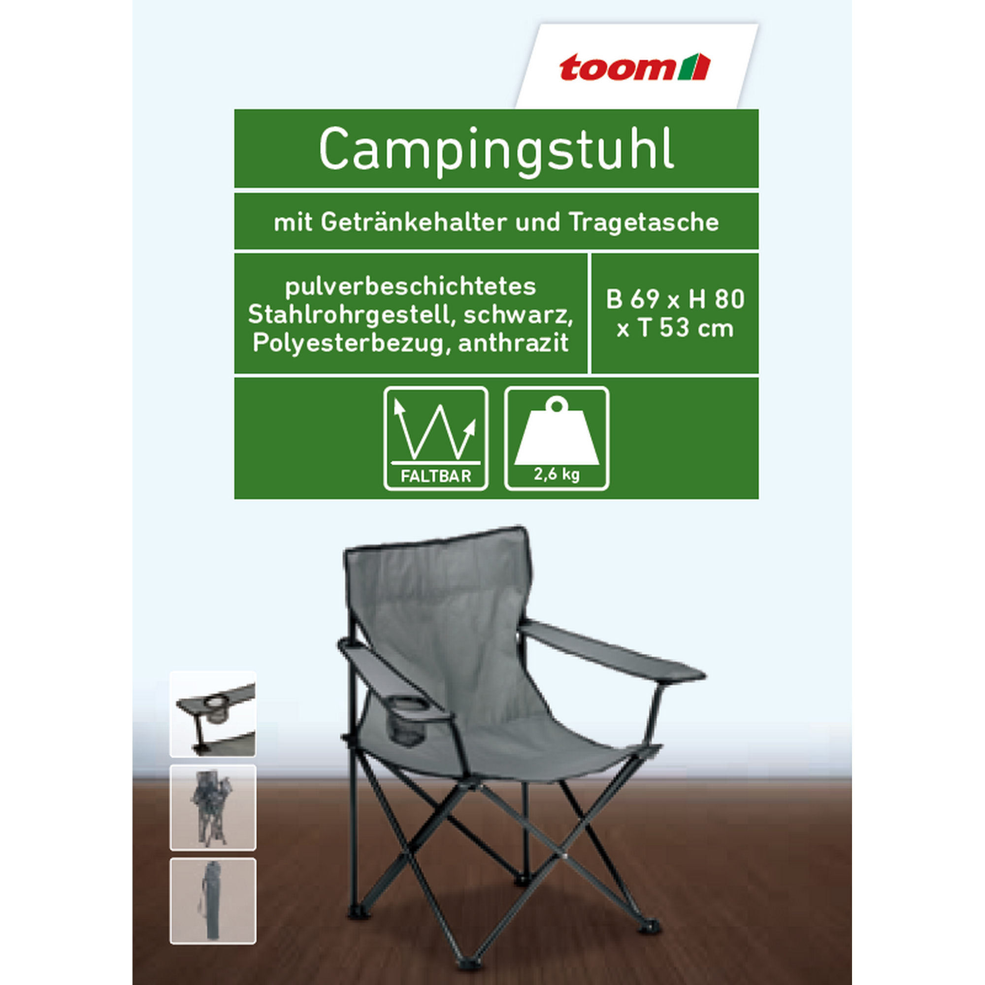 Campingstuhl schwarz/anthrazit 69 x 80 x 53 cm