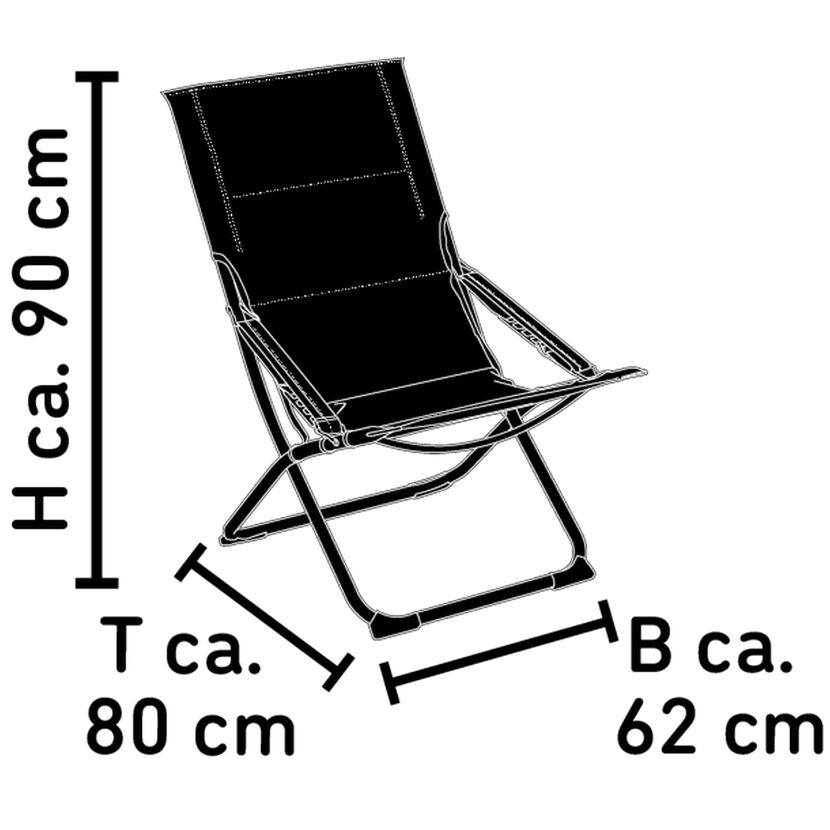 Schwarzer Klappstuhl mit Maßen