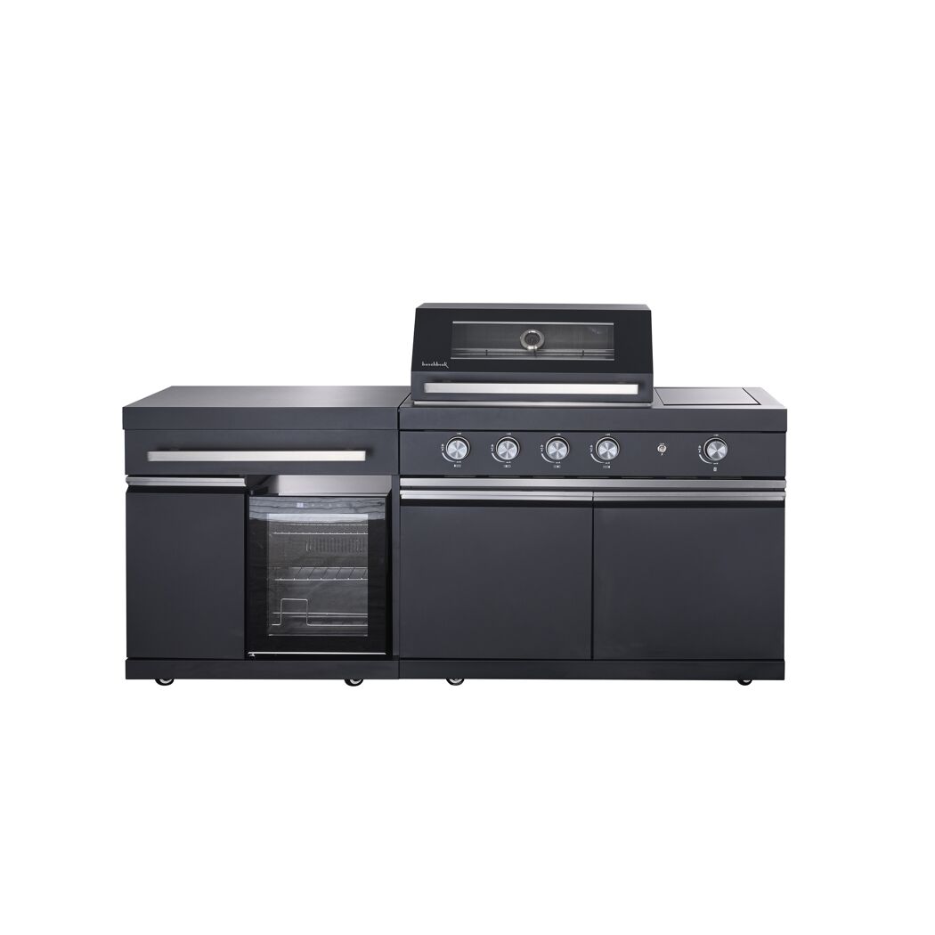 Schwarze Outdoorküche mit Grill