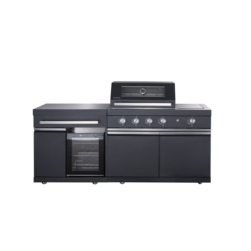 Schwarze Outdoorküche mit Grill