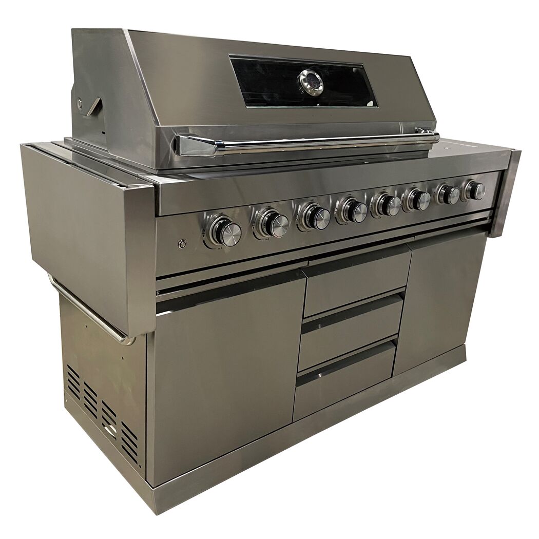 Großer Gasgrill aus Edelstahl mit mehreren Brennern