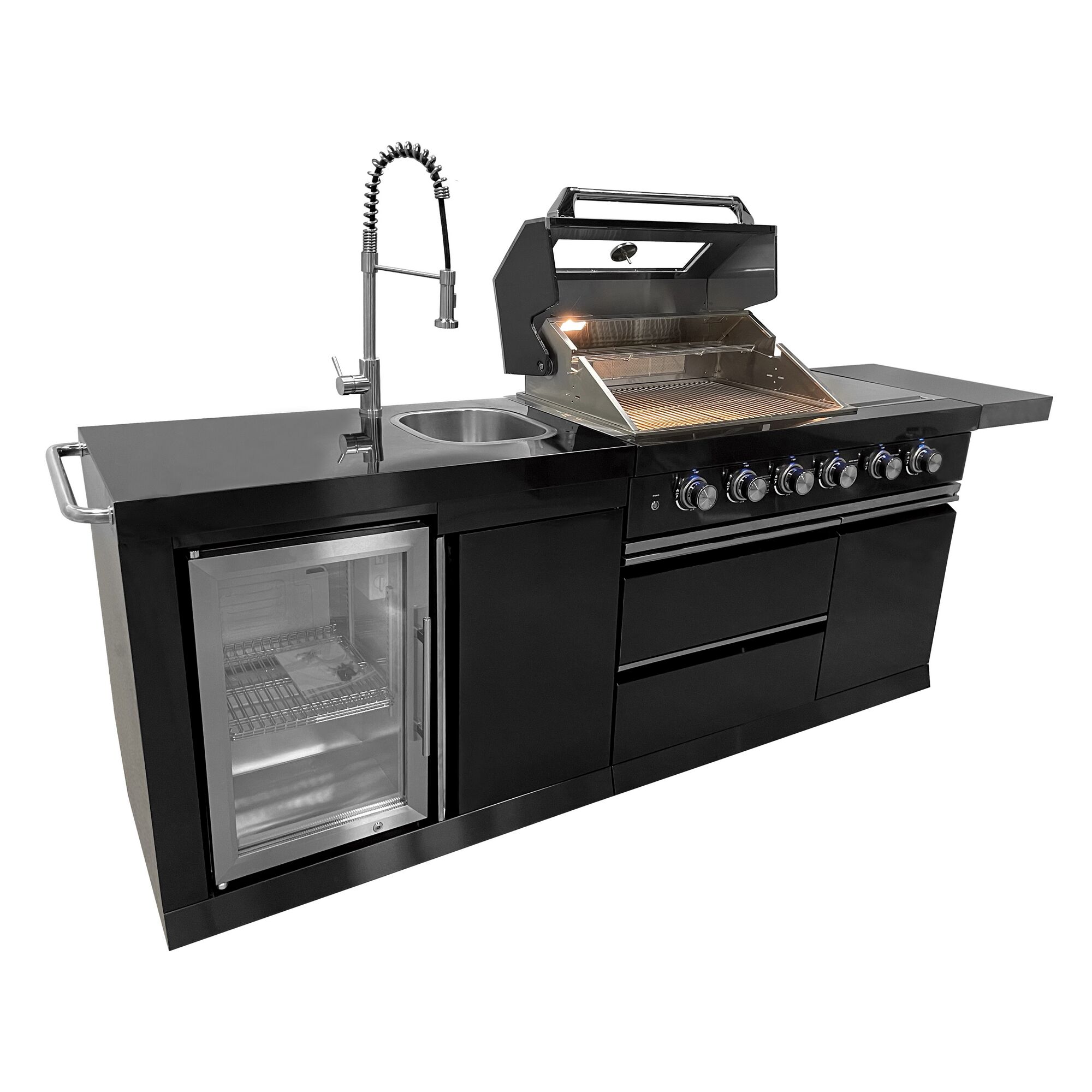 Schwarze Outdoorküche mit Grill