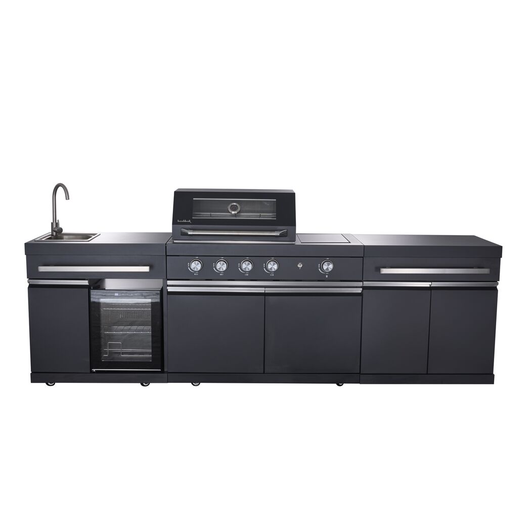Schwarze Outdoorküche mit Grill
