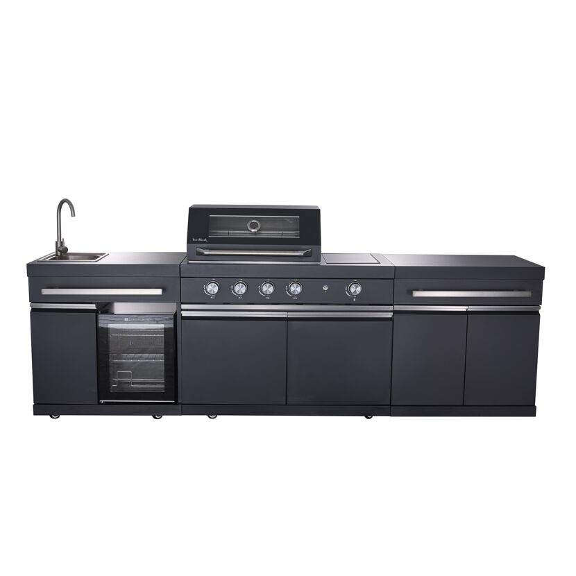 Schwarze Outdoorküche mit Grill