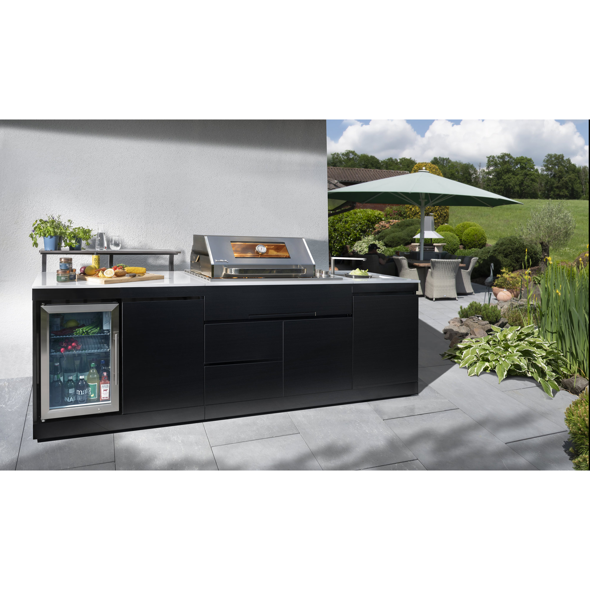 Outdoorküche 'Bradford' schwarz 270 x 92 x 120 cm