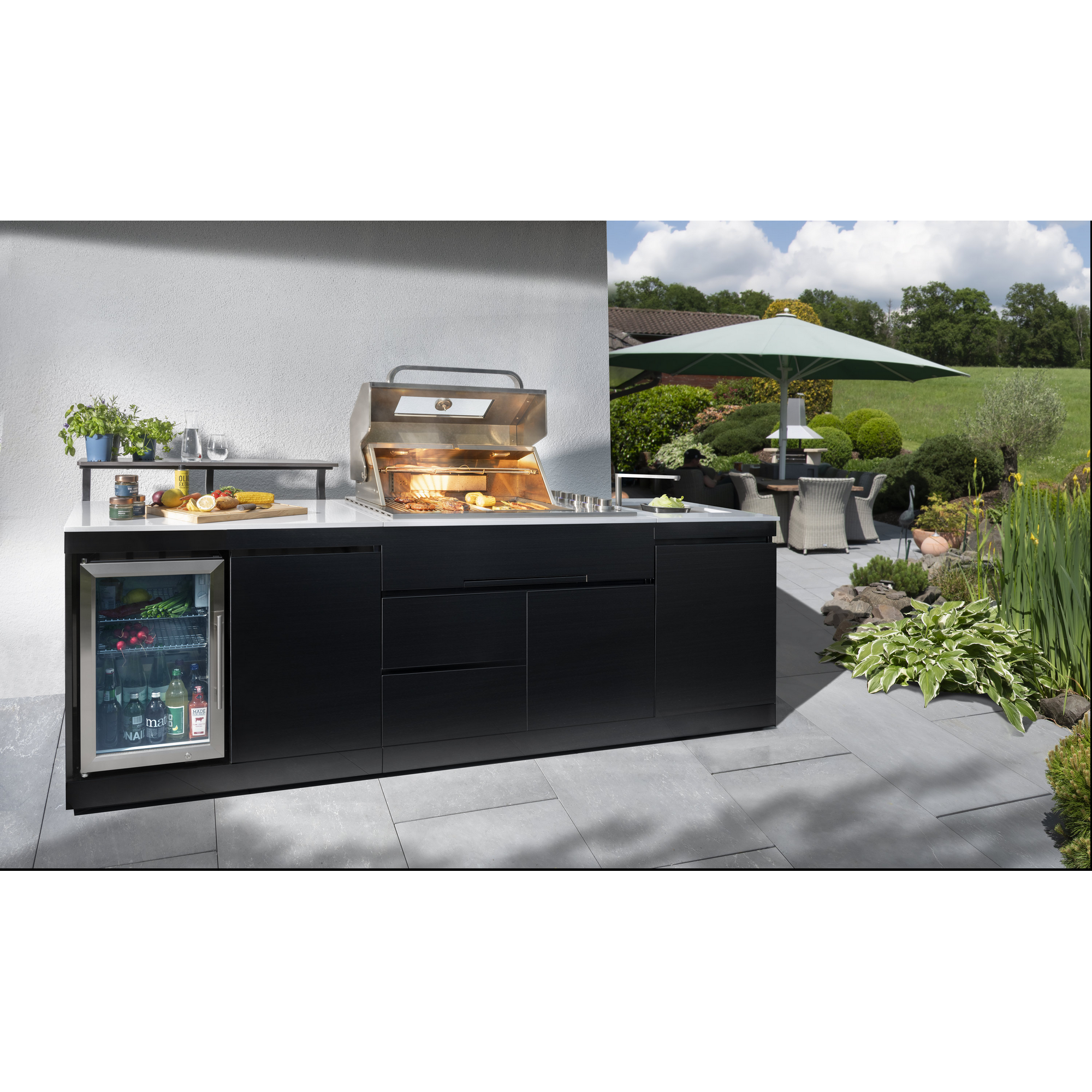 Outdoorküche 'Bradford' schwarz 270 x 92 x 120 cm