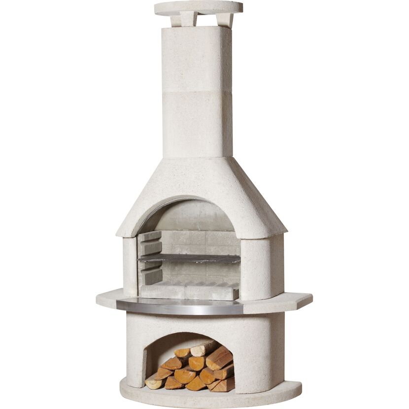 Grillkamin mit Grillrost und Brennholz