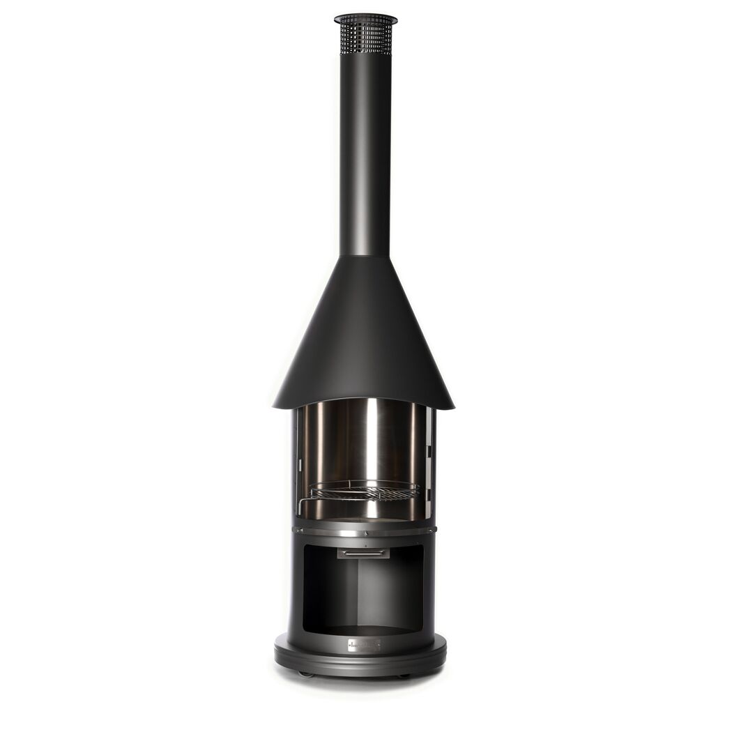 Runder Gartenkamin aus Edelstahl mit Grillrost