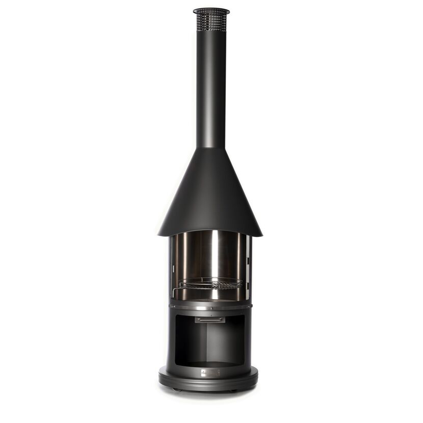 Runder Gartenkamin aus Edelstahl mit Grillrost