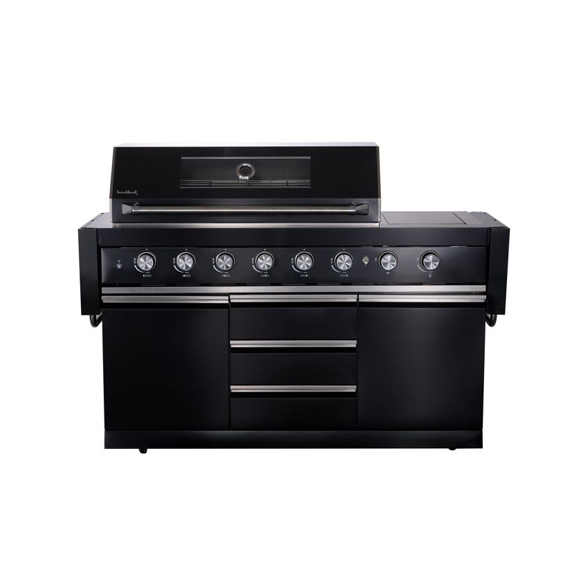 Schwarzer Gasgrill mit sechs Brennern