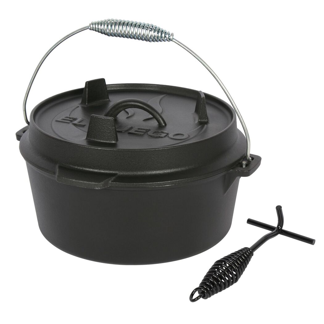 Schwarzer gusseiserner Dutch Oven mit Deckelheber
