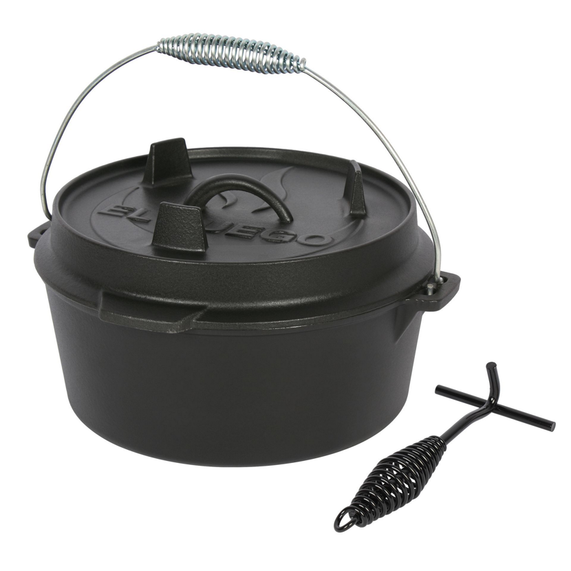 Schwarzer gusseiserner Dutch Oven mit Deckelheber