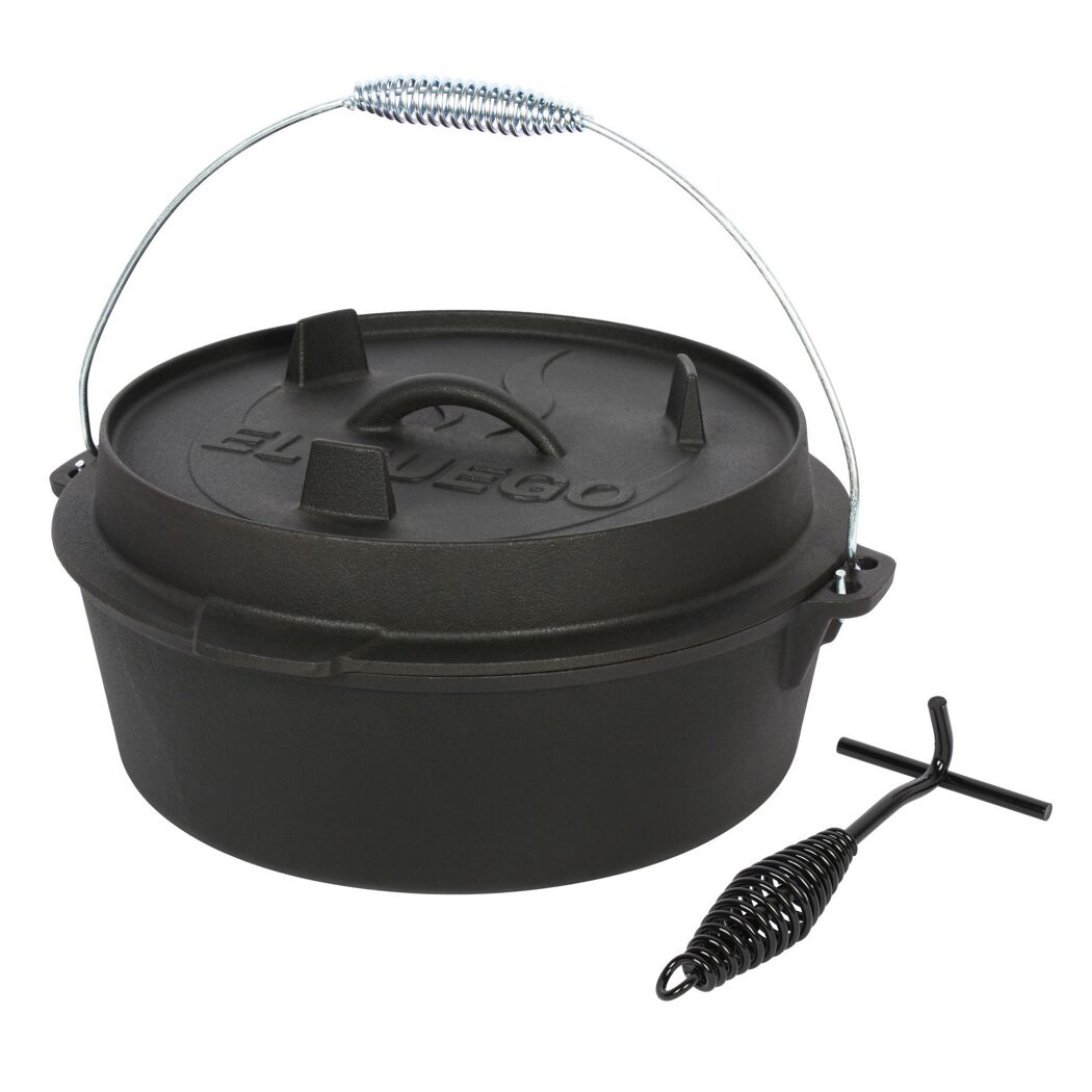 Schwarzer El Fuego Dutch Oven mit Deckelheber