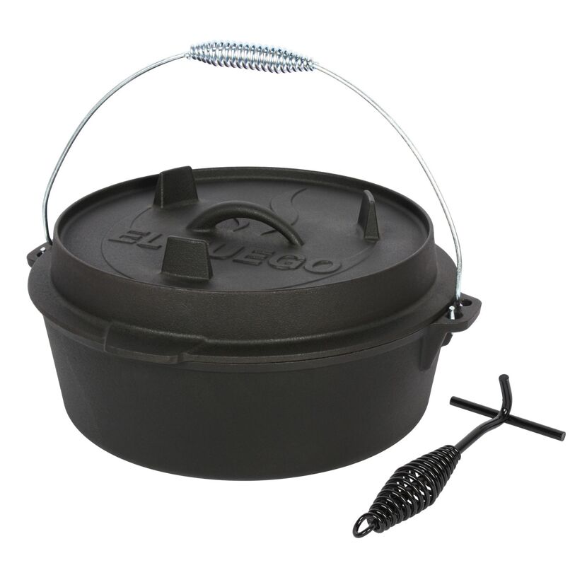 Schwarzer El Fuego Dutch Oven mit Deckelheber