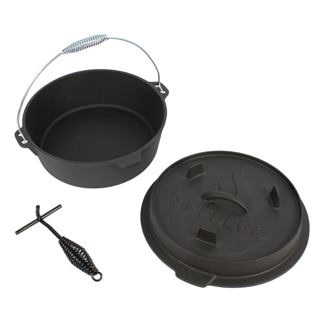 Gusseiserner Topf mit Deckel und Deckelheber