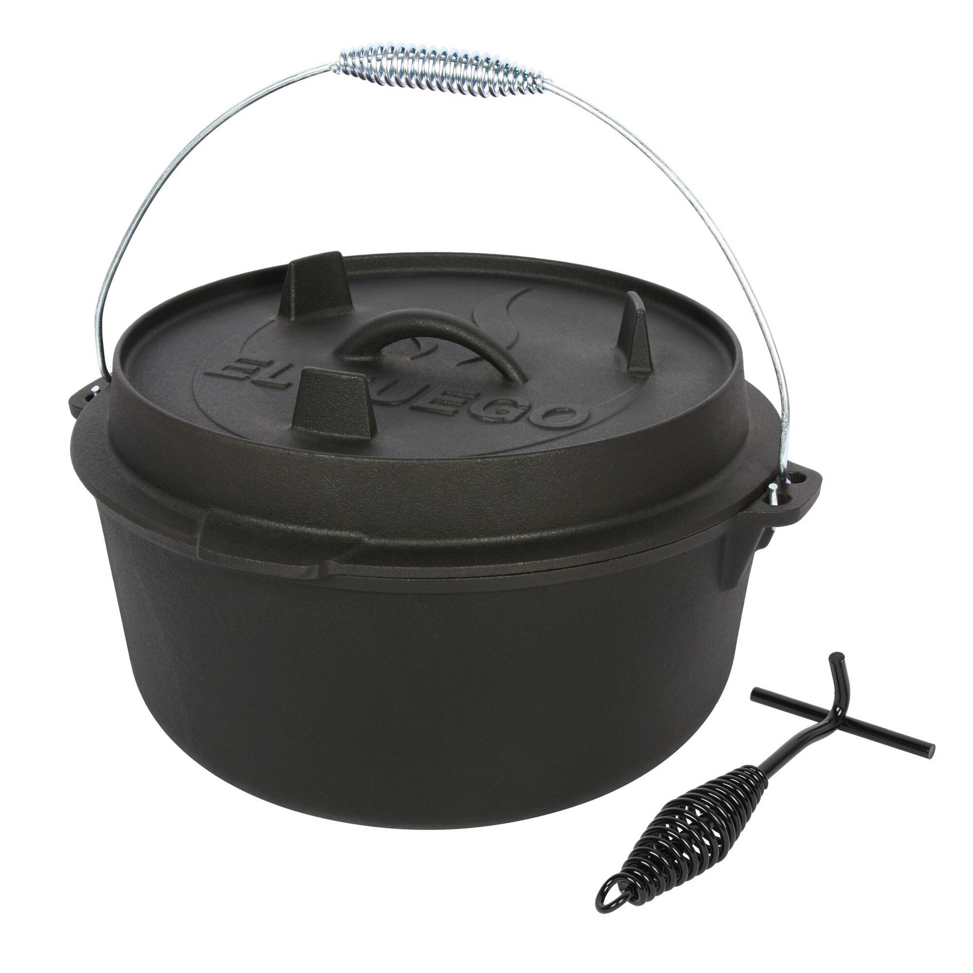 Schwarzer El Fuego Dutch Oven mit Deckelheber