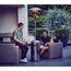 Zwei Personen sitzen auf einer Terrasse mit einem Terrassenheizer.