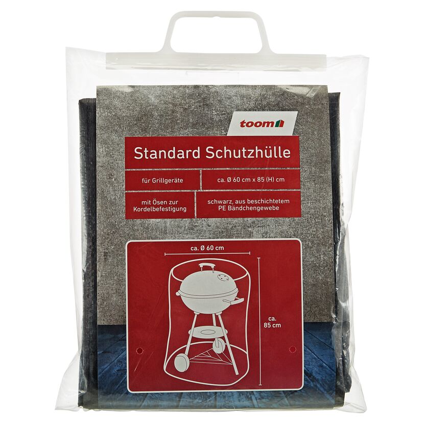 Schwarze Schutzhülle für Kugelgrill in Verpackung