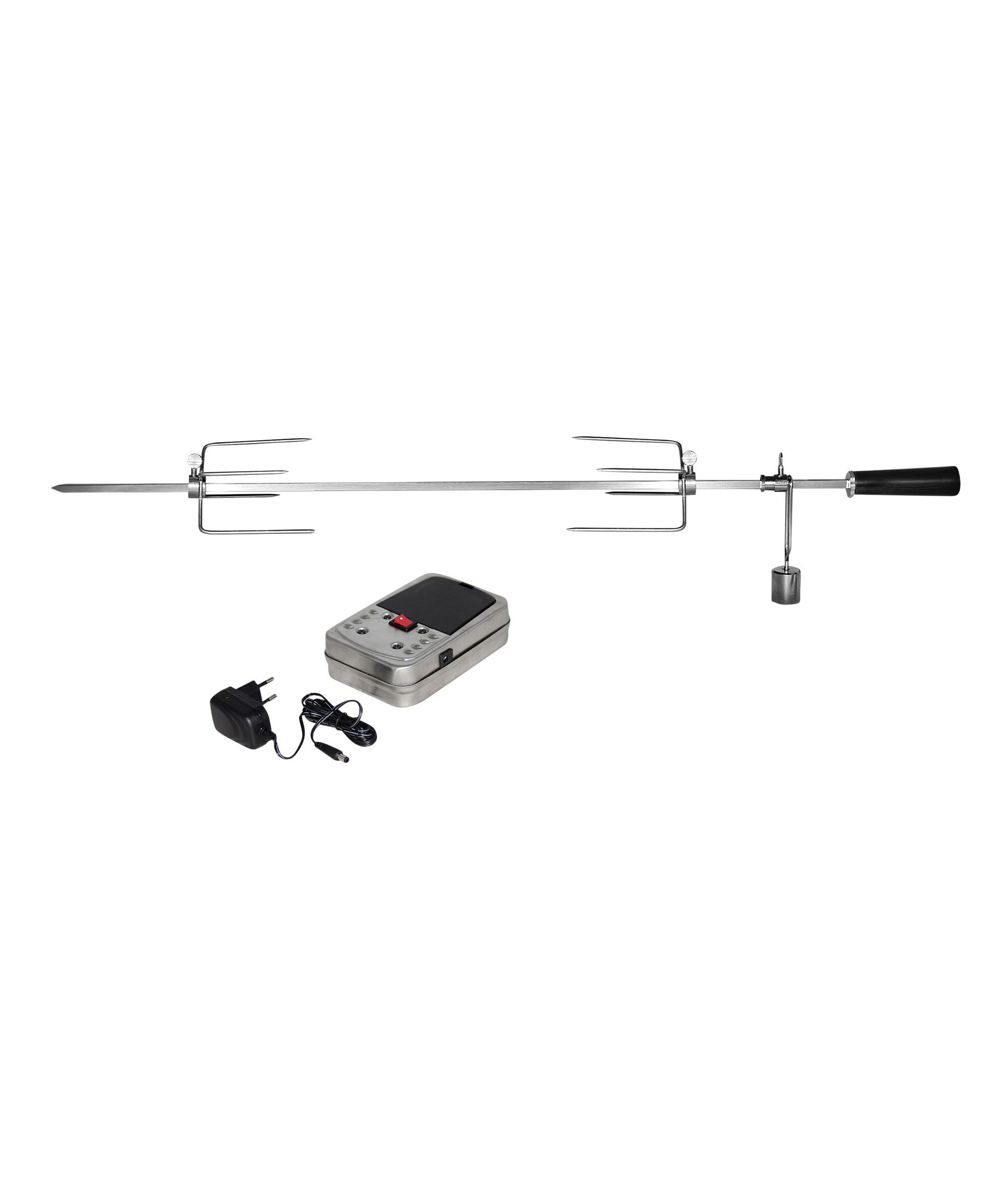 Grillspieß mit Motor und zwei Fleischklammern