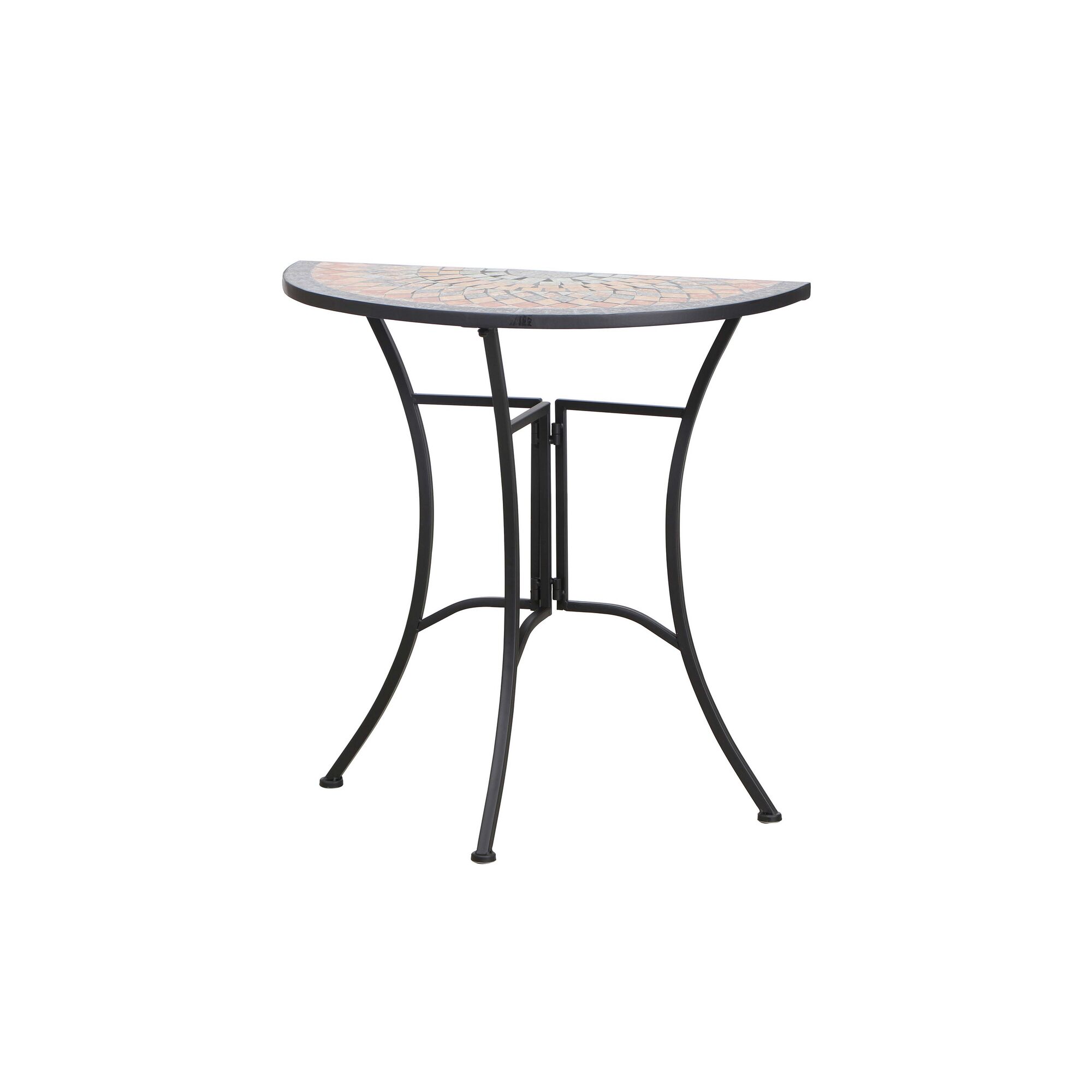 Halbrunder Mosaiktisch mit schwarzem Metallgestell