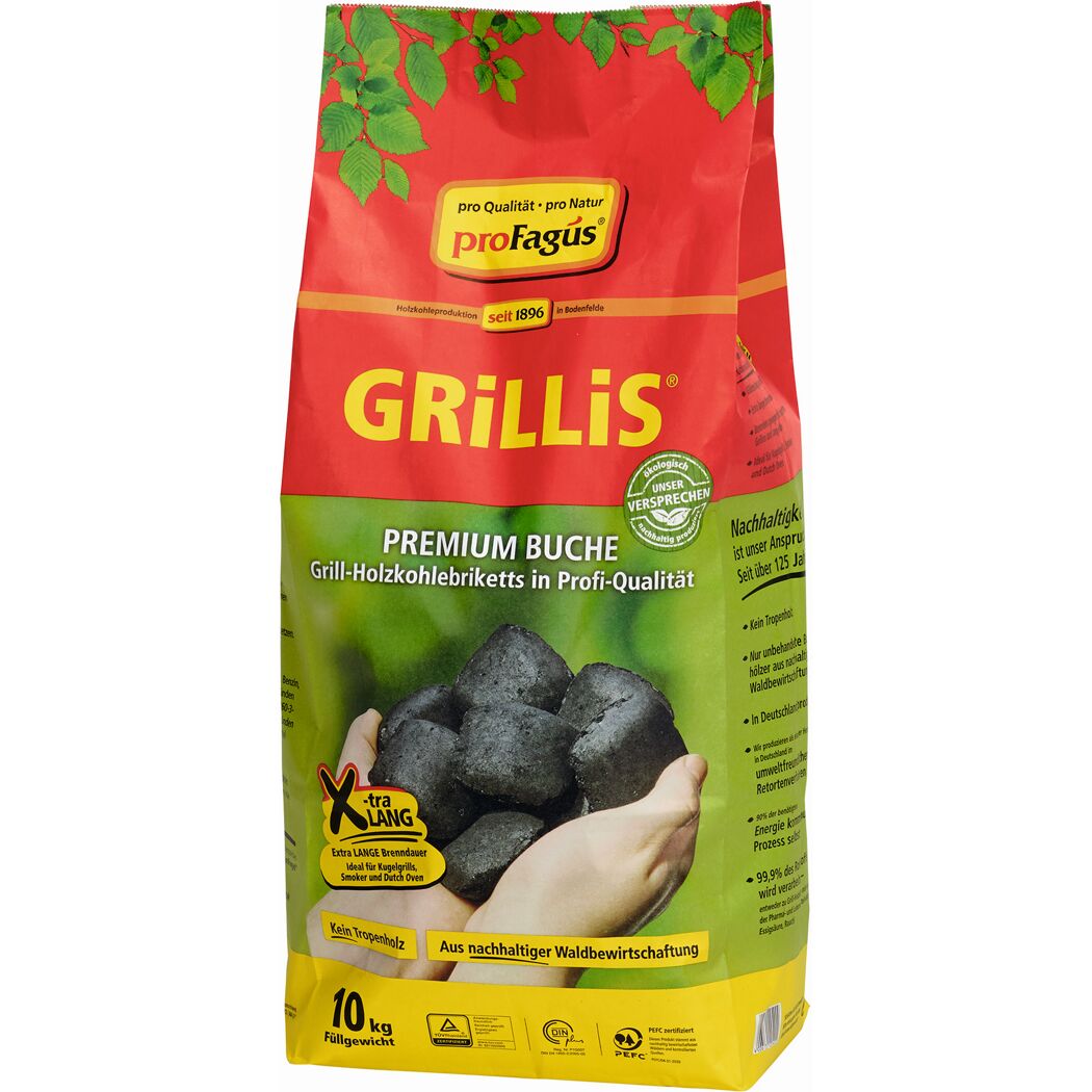 Grillis Premium Buche Grill-Holzkohlebriketts 10kg Packung