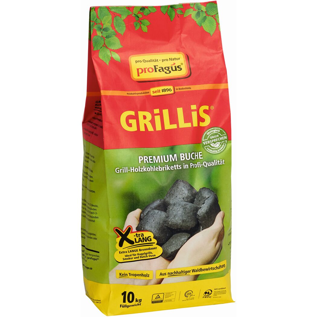 10 kg Grillis Premium Buche Grill-Holzkohlebriketts