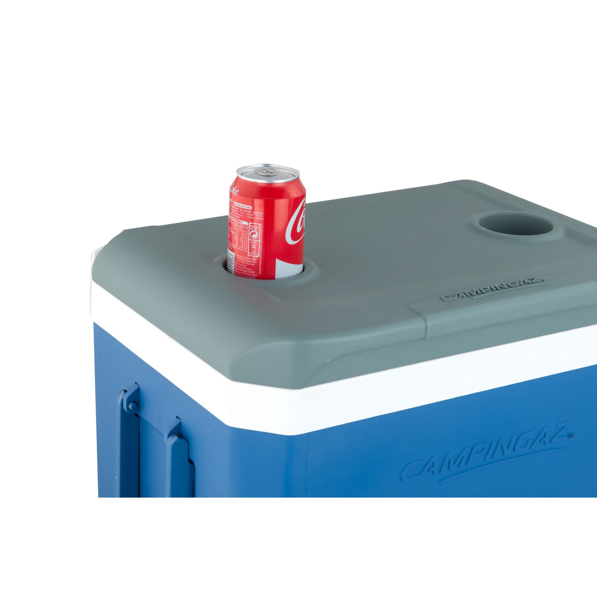 Blaue Kühlbox Campingaz Icetime Plus Extreme 29 L mit Getränkedose