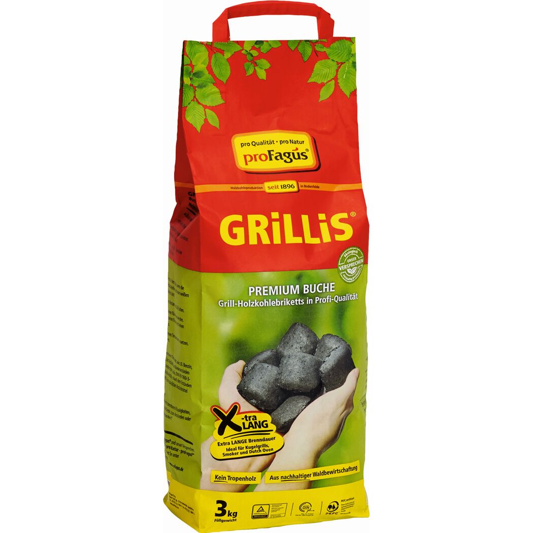 Grillis Premium Buche Grill-Holzkohlebriketts, 3 kg