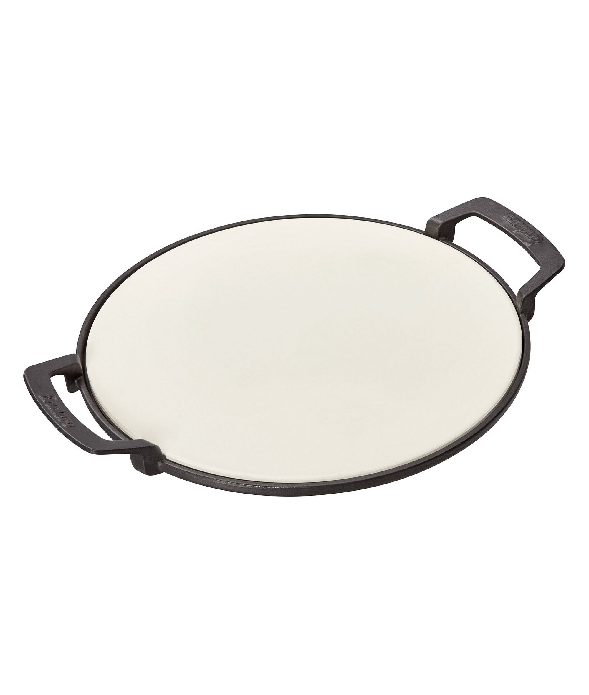 Runder Pizzastein mit schwarzen Griffen