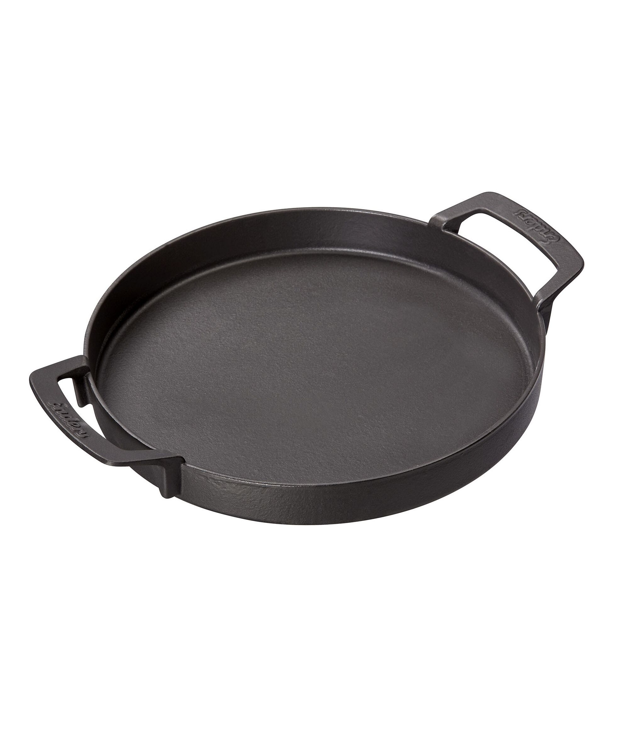 Gusseiserne Pfanne mit zwei Griffen.