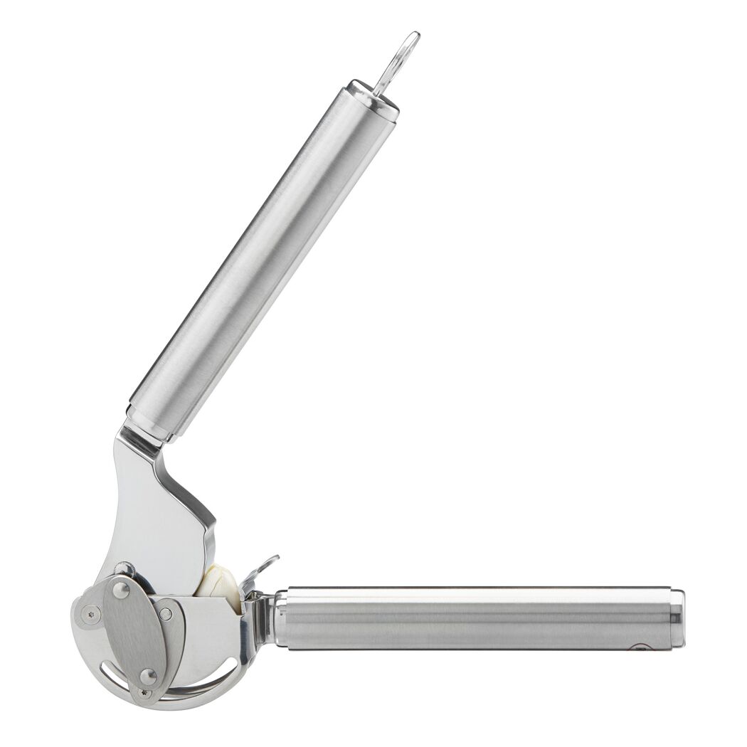 Knoblauchpresse mit einer Knoblauchzehe
