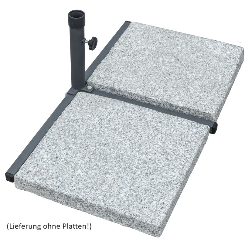 Metall-Sonnenschirmständer auf zwei Granitplatten